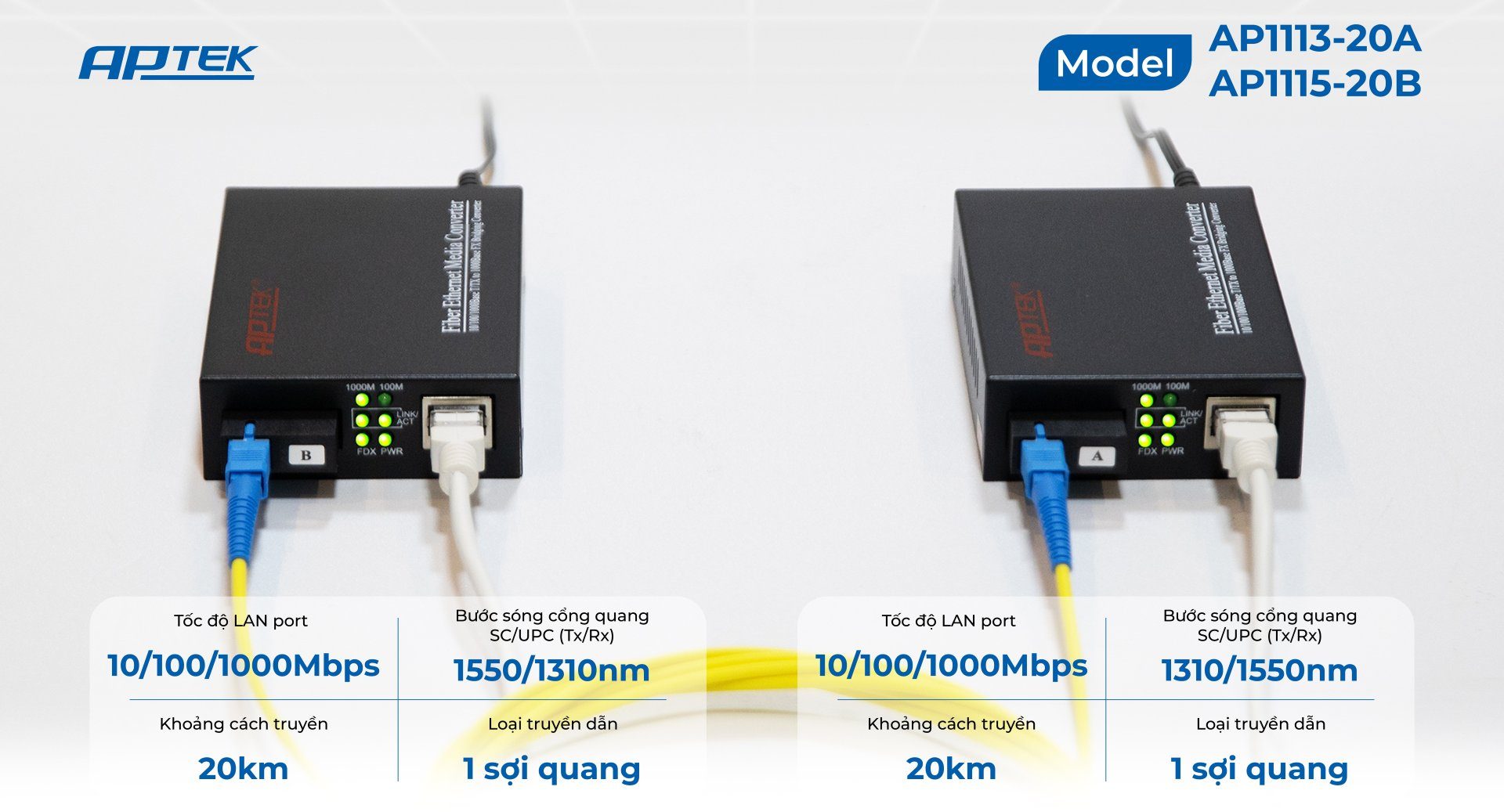 APTEK AP1113-20A Bộ chuyển đổi quang điện Media Converter Gigabit